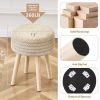 Round Ottoman Footstool Natural Seagrass Foot Stool Pouf Ottomans with Solid Wood Legs Hand Weave Hyacinth Footrest Step Stool for Living Room Balcony