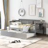 Twin Wooden Daybed with Trundle Bed , Sofa Bed for Bedroom Living Room, Gray