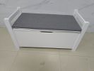 Kids Toy Box Chest, White Rubber Wood Toy Box for Boys Girls, Large Storage Cabinet with Cushion Seat Bench/Flip-Top Lid/Safety Hinge