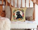 Giant Schnauzer and Flowers Throw Pillow Machine Washable, Indoor Outdoor Decorative Pillow for Couch, Bed or Patio, 14Hx14W