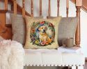 Yellow Labrador Retriever and Flowers Throw Pillow Machine Washable, Indoor Outdoor Decorative Pillow for Couch, Bed or Patio, 14Hx14W