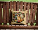 Yellow Labrador Retriever and Flowers Throw Pillow Machine Washable, Indoor Outdoor Decorative Pillow for Couch, Bed or Patio, 14Hx14W