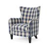 Vintage Fabric Club Chair, White & Blue Checkerboard Classic Armchair, Stylish and Comfortable Addition to Your Living Space