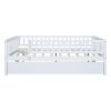 Full Size Wood Daybed with Trundle and Fence Guardrails, White