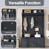 Hall Tree with Storage Bench, Entryway Bench with Drawer and 5 Hooks, Coat Rack with Display Shelf for Hallway Entryways, Dark Blue