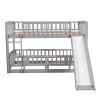 Bunk Bed with Slide,Twin Over Twin Low Bunk Bed with Fence and Ladder for Kids Teens Grey