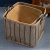 Square Palm Leaf Woven Wicker Storage Basket with Handles Set of 2 - 14" x 14" x 15" and 16" x 16" x 17" - Black and Brown - For Clothes