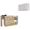 White and Light Oak 4-Shelf 6-Door 2-piece Kitchen Set, Kitchen Island and Upper Wall Cabinet