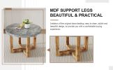 A modern and practical circular dining table. Made of MDF tabletop and wooden MDF table legs. A set of 4 cushioned chairs. CT-403 B0501A