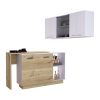 White and Light Oak 2-Piece Kitchen Set, Kitchen Island and Wall Cabinet