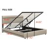 Full Upholstered Platform Bed with Lifting Storage, Full Size Bed Frame with Storage and Tufted Headboard,Wooden Platform Bed for Kids Teens Adults