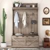 Hall Tree with Storage Bench, Entryway Bench with Drawer and 5 Hooks, Coat Rack with Display Shelf for Hallway Entryways, Oak