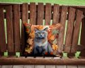 Korat Cat in Fall Leaves Throw Pillow Machine Washable, Indoor Outdoor Decorative Pillow for Couch, Bed or Patio, 14Hx14W