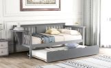 Twin Wooden Daybed with Trundle Bed , Sofa Bed for Bedroom Living Room, Gray