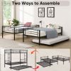 Over Twin Bunk Bed Frame with Trundle,Metal Bunkbed with Sturdy Guard Rail and 2 sideLadders for Kids/Adults,Can be Divided Into Two Beds