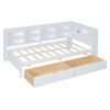 Wooden Twin Size DayBed with 2 Drawers, DayBed with Storage Shelf and USB Charging Ports,White