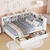 Wooden Full Size DayBed with 2 Drawers, DayBed with Storage Shelf and USB Charging Ports,White