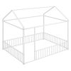 Full Size Metal Bed House Bed Frame with Fence, for Kids, Teens, Girls, Boys,White