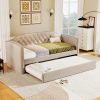 Twin Size Upholstered Daybed with Trundle for Guest Room, Small Bedroom, Study Room, Beige