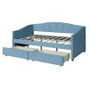 Upholstered daybed Twin Size with Two Drawers and Wood Slat ,Blue