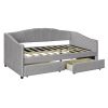 Upholstered daybed Twin Size with Two Drawers and Wood Slat ,Gray