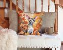 Oriental Shorthair Cat in Fall Leaves Throw Pillow Machine Washable, Indoor Outdoor Decorative Pillow for Couch, Bed or Patio, 14Hx14W