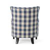 Vintage Fabric Club Chair, White & Blue Checkerboard Classic Armchair, Stylish and Comfortable Addition to Your Living Space