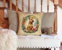 Lakeland Terrier and Flowers Throw Pillow Machine Washable, Indoor Outdoor Decorative Pillow for Couch, Bed or Patio, 14Hx14W