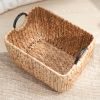 Rectangular Multi Purpose Water Hyacinth Woven Wicker Baskets with Handles - 16" x 12" x 13" - Natural Brown - For Towel, Toys