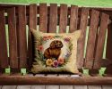 American Water Spaniel and Flowers Throw Pillow Machine Washable, Indoor Outdoor Decorative Pillow for Couch, Bed or Patio, 14Hx14W