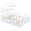 Wooden Full Size House Bed with Twin Size Trundle,Kids Bed with Shelf,White