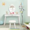Kids Wooden Princess Makeup Table with Cushioned Stool