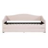 Teddy Fleece Twin Size Upholstered Daybed with Light and Trundle, Beige