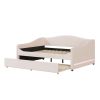 Teddy Fleece Full Size Upholstered Daybed with Light and Trundle, Beige