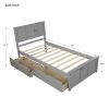 Practical Twin-Size Platform Storage Bed, Two Easy-Move Drawers with Wheels, Modern Gray Frame