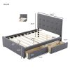 Queen-Size Linen Upholstered Platform Bed, Chic Headboard, Two Handy Drawers, Sophisticated Gray