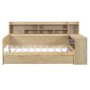 Wooden Twin Size Daybed with Storage Shelves, Multi-functional Bed with Two Storage Drawers and Study Desk, Natural