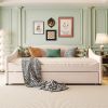 Teddy Fleece Full Size Upholstered Daybed with Light and Trundle, Beige