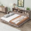 Full Size Daybed Frame with Storage Bookcases,Wood Light Oak