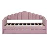 Twin size Upholstered Daybed with Trundle ,Velvet Sofabed with USB Charging Ports,No Box-spring Needed,Pink