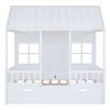 Full Size Wood House Bed With Twin Size Trundle, Wooden Daybed, White