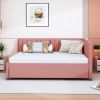 Full Size Upholstered Daybed with Trundle Sofa Bed Frame No Box Spring Needed, Linen Fabric(Pink)