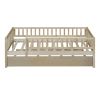 Twin Size Wood Daybed with Trundle and Fence Guardrails, Natural