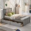 Practical Twin-Size Platform Storage Bed, Two Easy-Move Drawers with Wheels, Modern Gray Frame
