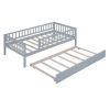 Twin Size Wood Daybed with Trundle and Fence Guardrails, Gray