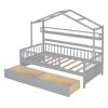 Wooden Twin Size House Bed with 2 Drawers,Kids Bed with Storage Shelf, Gray