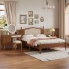 3 Pieces Bedroom Set with Full Size Wooden Bed Frame, 1 Vintage Nightstand and 1 Makeup Vanity Set with Stool,Walnut (Expected Arrival Time: 08.23)