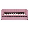 Twin Size Upholstered Daybed with Ergonomic Design Backrest and Trundle, Pink