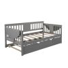 Twin Wooden Daybed with Trundle Bed , Sofa Bed for Bedroom Living Room, Gray