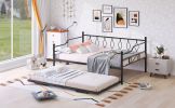 Full Size Metal Daybed with Twin Size Adjustable Trundle, Portable Folding Trundle, Black(OLD SKU:MF293730AAB)
